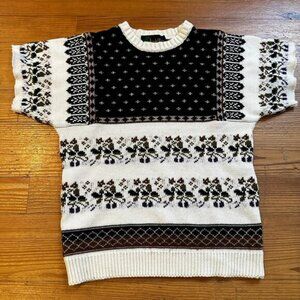 Vintage white floral knit short sleeve sweater SIZE S